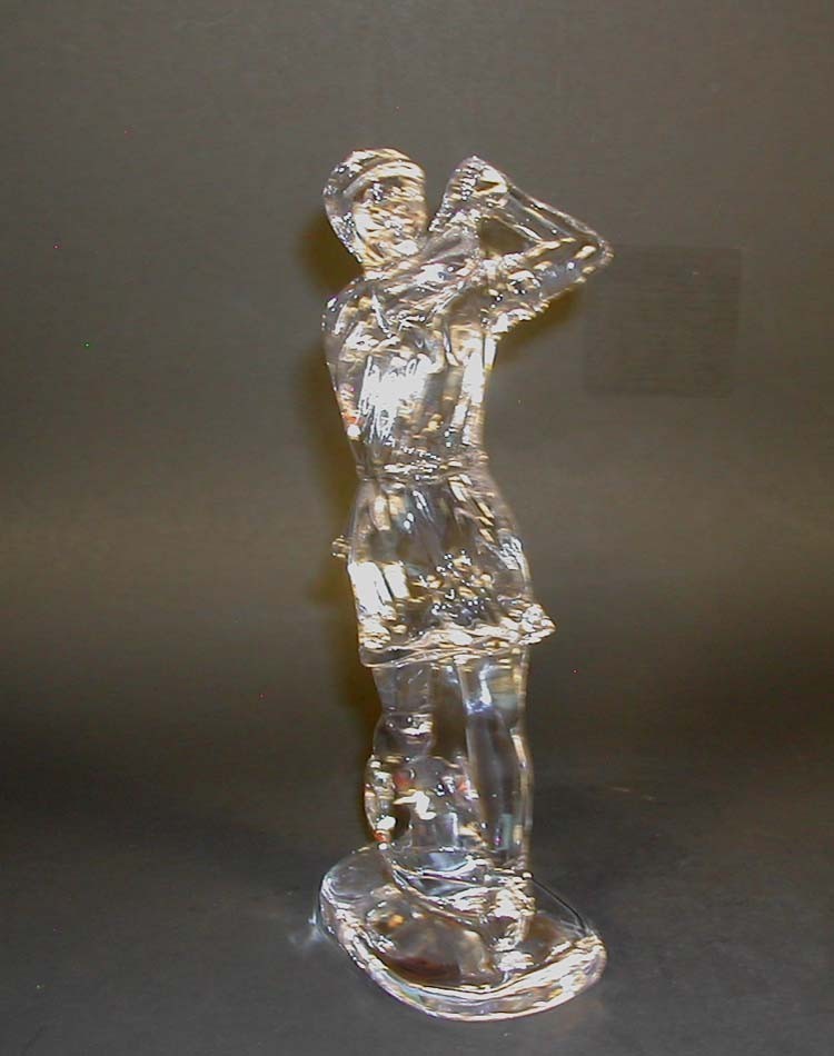 MINT WATERFORD Crystal Lady Golfer Figurine 7” H. Etched Mark Ireland Woman Golf