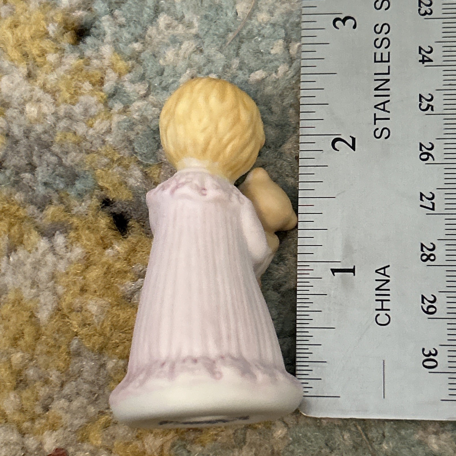 ENESCO 1981 Growing Up Baby Girl With Bear Age 1 Porcelain Figurine Blonde Hair