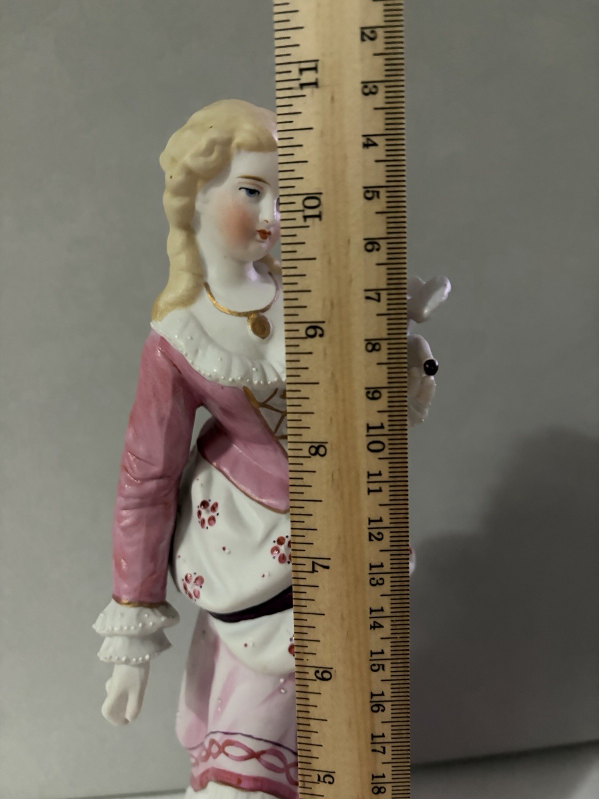 Pair Of Porcelain Figurines, 18th Century Style Man And Women In Pink Attire