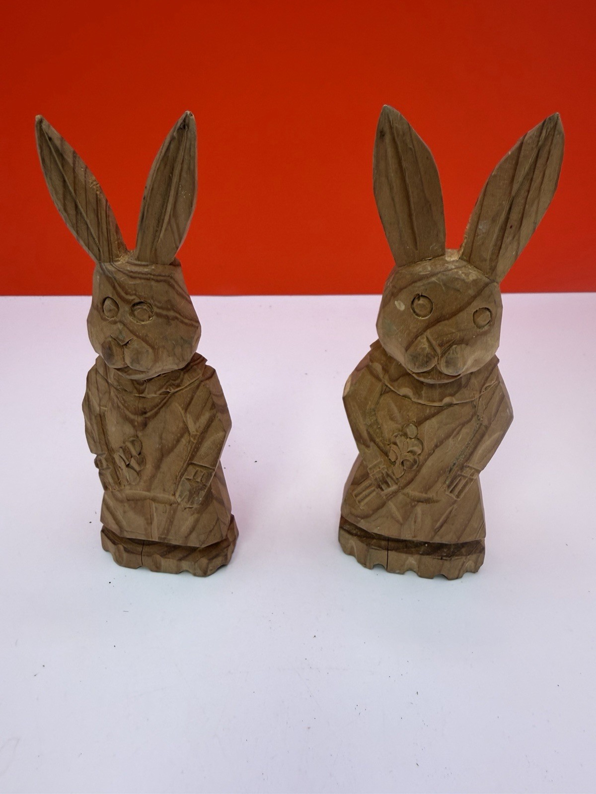 Hand Carved Rabbits Both Uniquely Different. Great Condition. See Photos