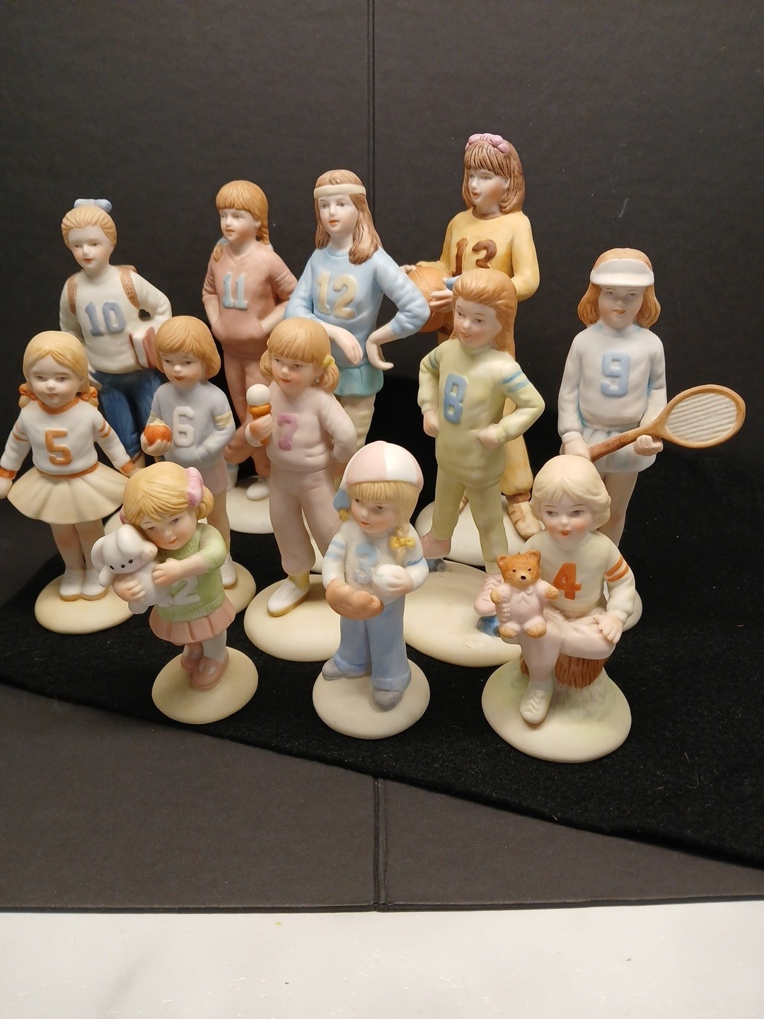 LOT of ENESCO Growing Up Girls Figurines, Athletic Sport Girls, 1983, Ages 2 -13