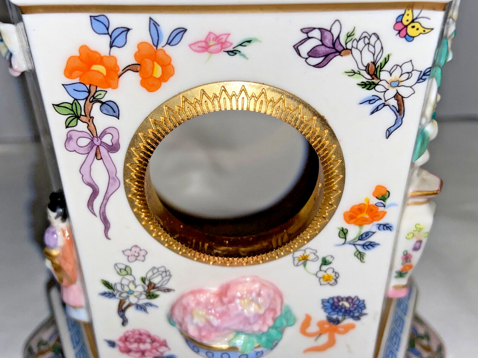 Franklin Mint Ceramic 3D Mantle Clock Of ONE HUNDRED FLOWERS by Dawen Wang