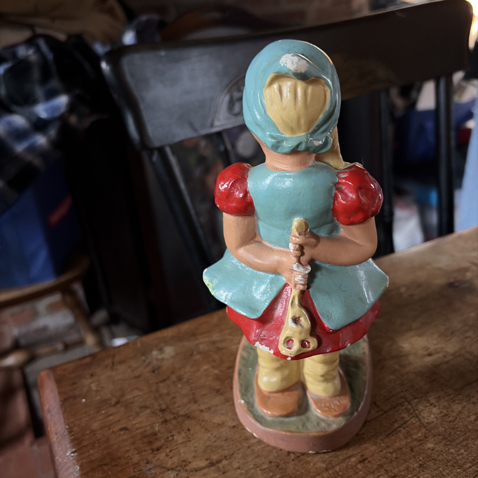 Alexander Backer Chalkware Girl with Geese Figurine 8.5 Inches.