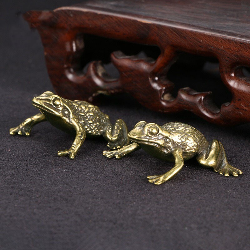 Pure Brass Frog Toad Statue Miniature Tea Pet Ornament Animal Figurine Craft Toy