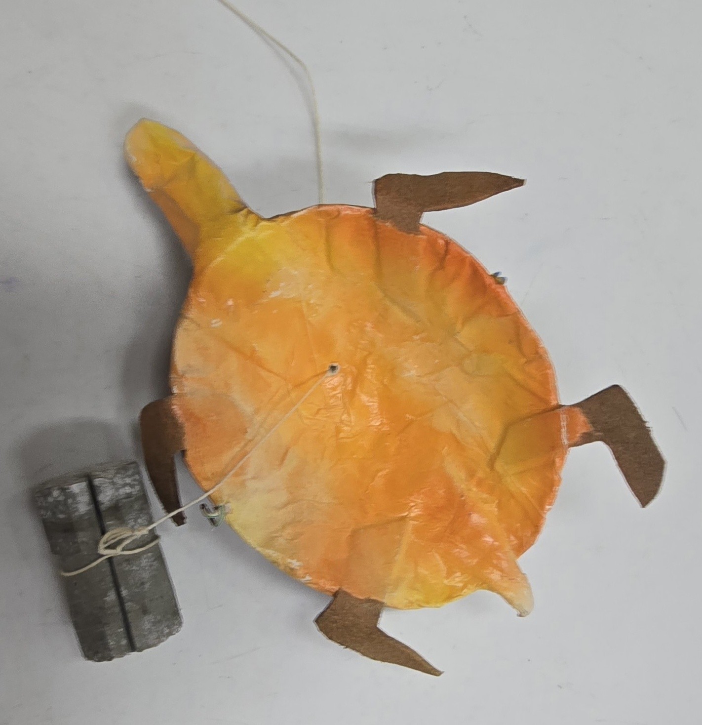 Handmade Paper Mache Sea Turtle Figurine Hanging Decor Brown Orange Animal Art