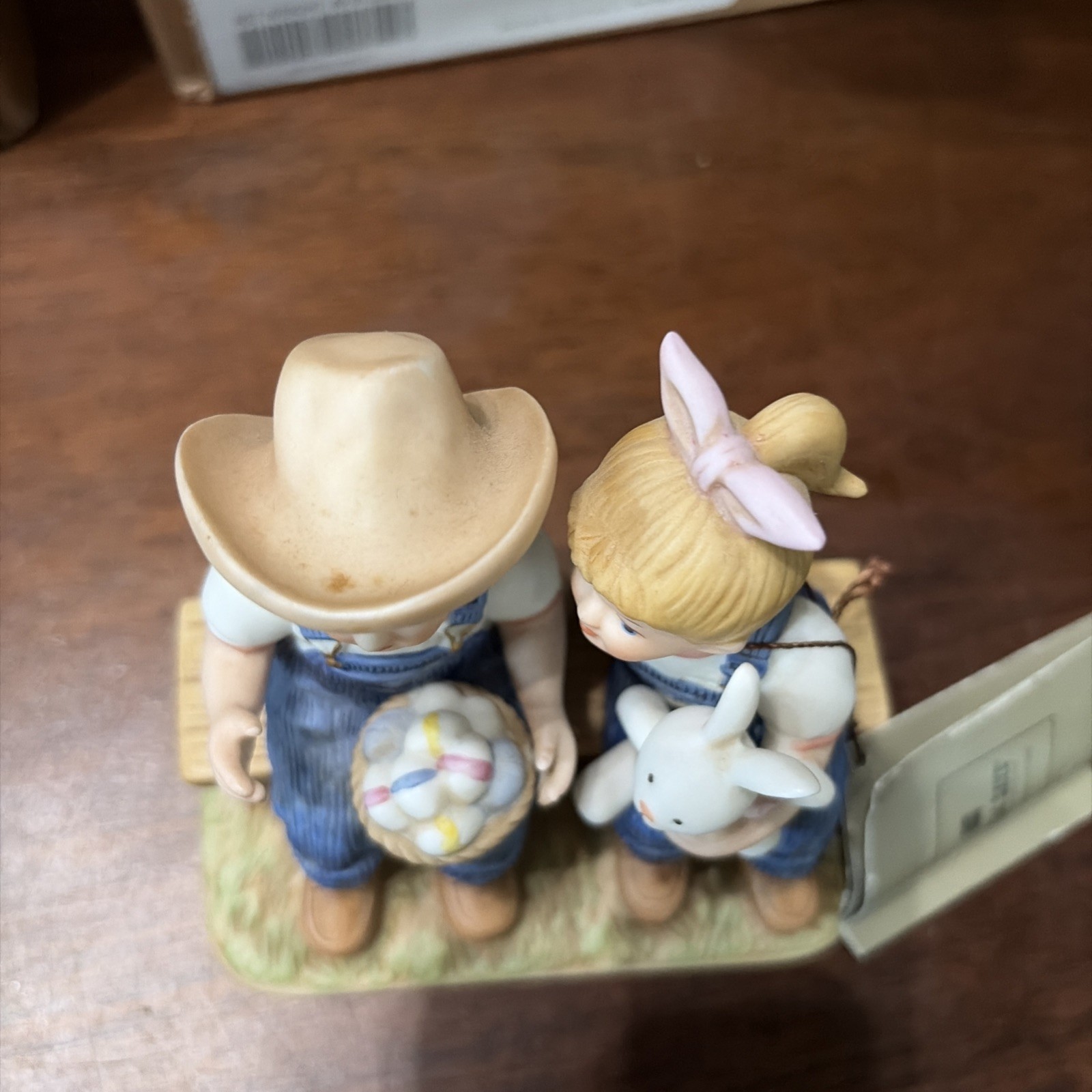 Home Interiors Denim Days Easter Joy Porcelain Figurine, Children & Bunny, 2005