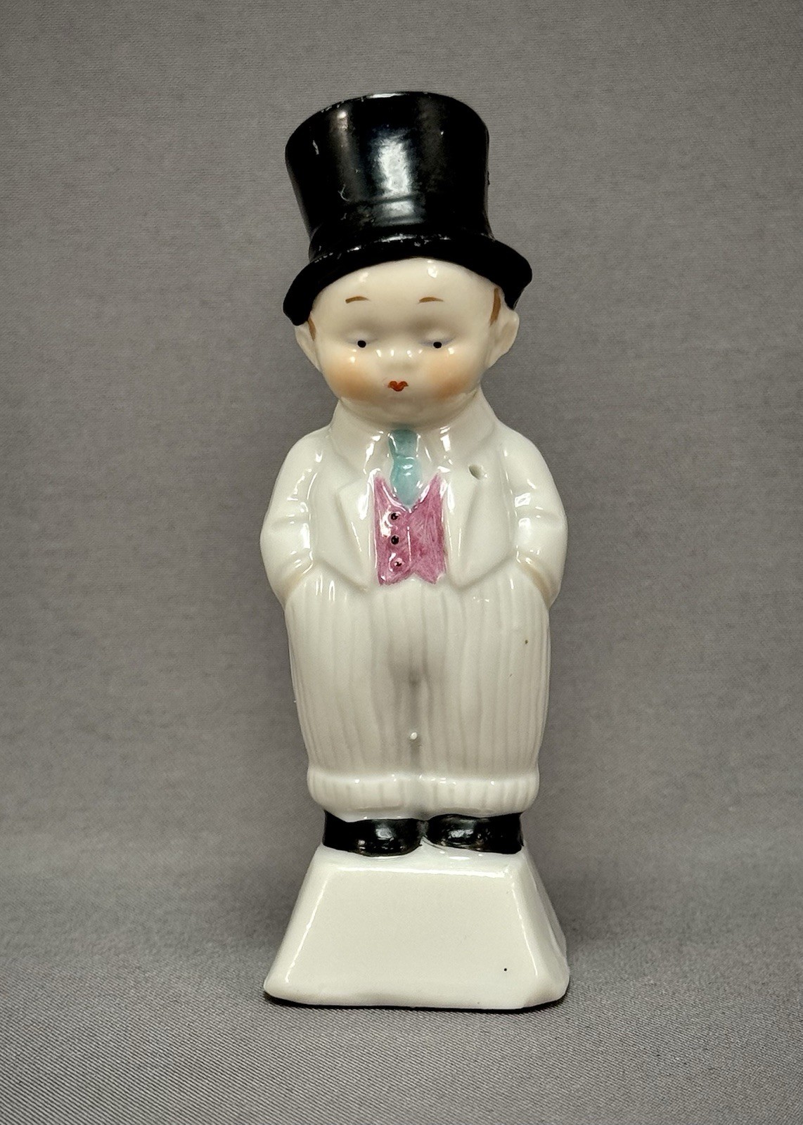 Antique 1920s Germany Bisque Porcelain Boy with Top Hat Figurine 3 3/4″ Tall