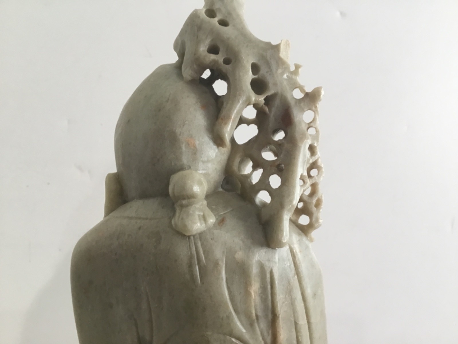 Chinese Figure Hand Carved Soapstone Shou Lao Xing God of Longevity Wisdom 12 in