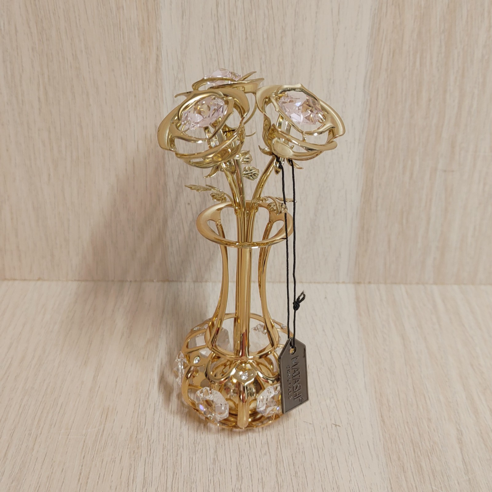 Matashi Crystals Floral Bouquet Figurine 24K Gold Plated 5 1/4″
