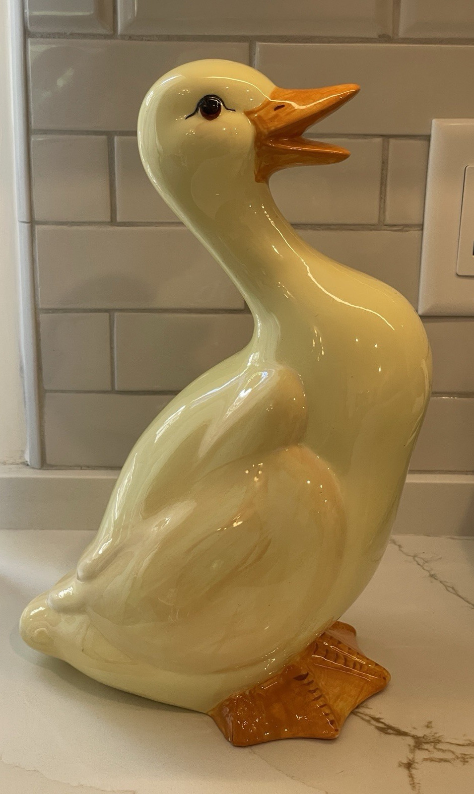Vintage Ceramic Large Duck Yellow 12 in Decor Cottage Granny Country Pottery