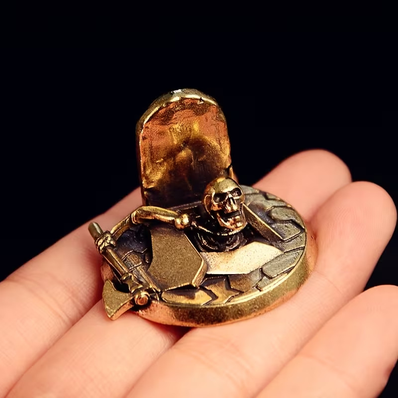 Brass Skeleton Erupting from Grave Mini Statue Home Decoration