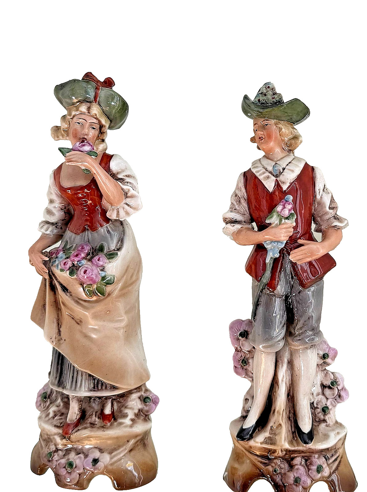Antique German GDR Grafenthal Porcelain. Colorful pair with flowers . Marked