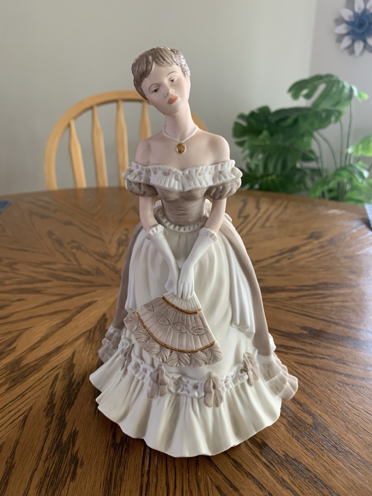 Coalport Figurine, Fine Bisque Porcelain, Made In England, Lady Holding Fan,