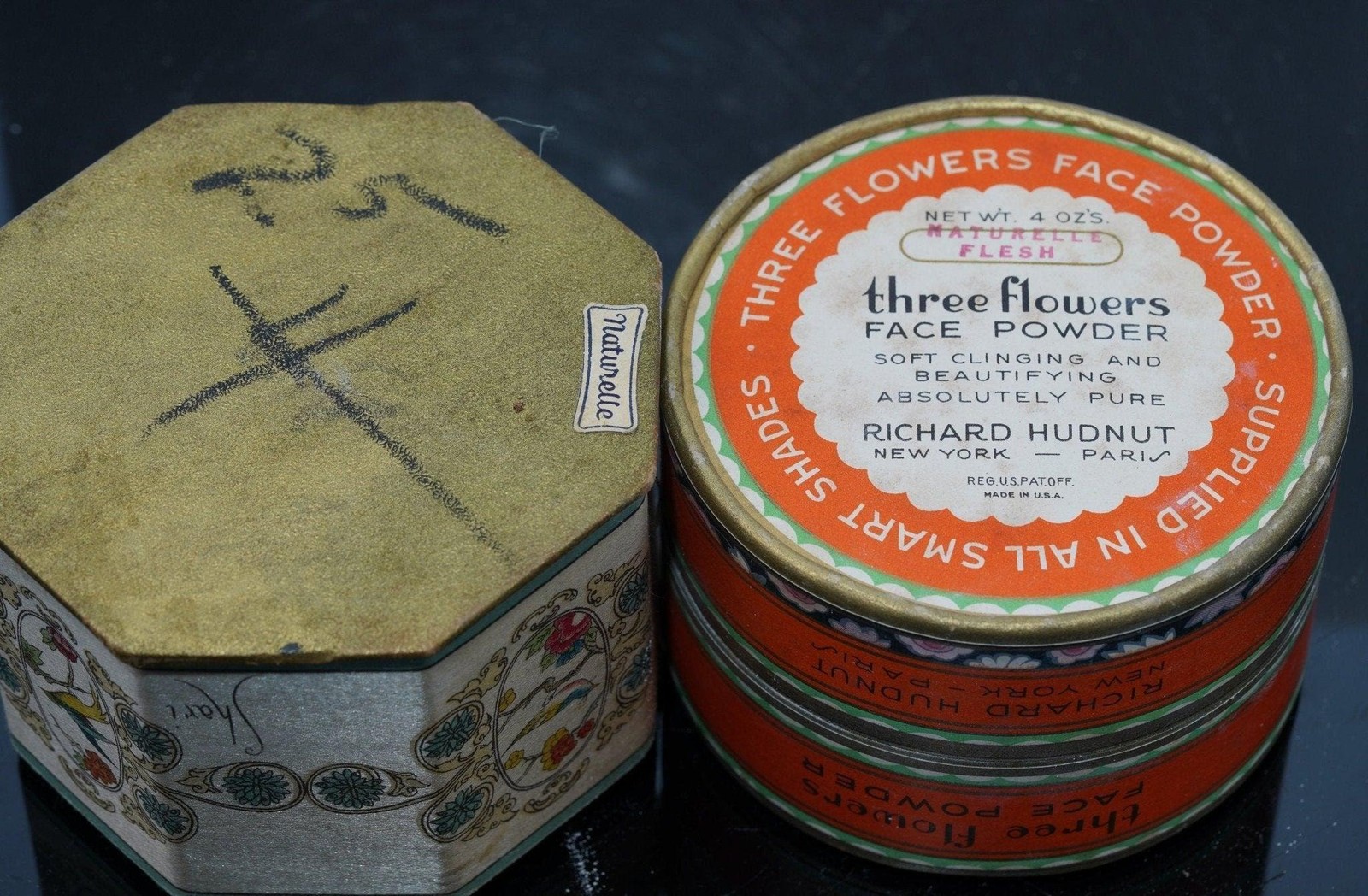 1930’s Art Deco Face Powder boxes Three Flowers Richard Hudnut Shari Langlois