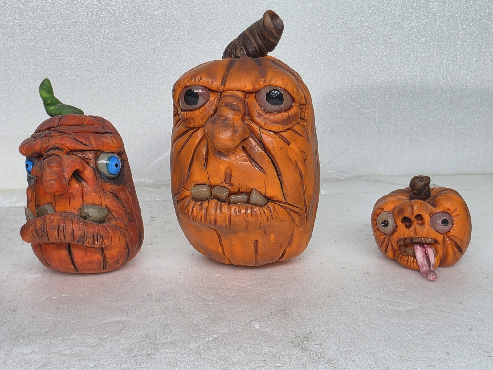 Ugly Polymer Clay Jack-O’-Lantern Handmade Sculptures Set Of 6
