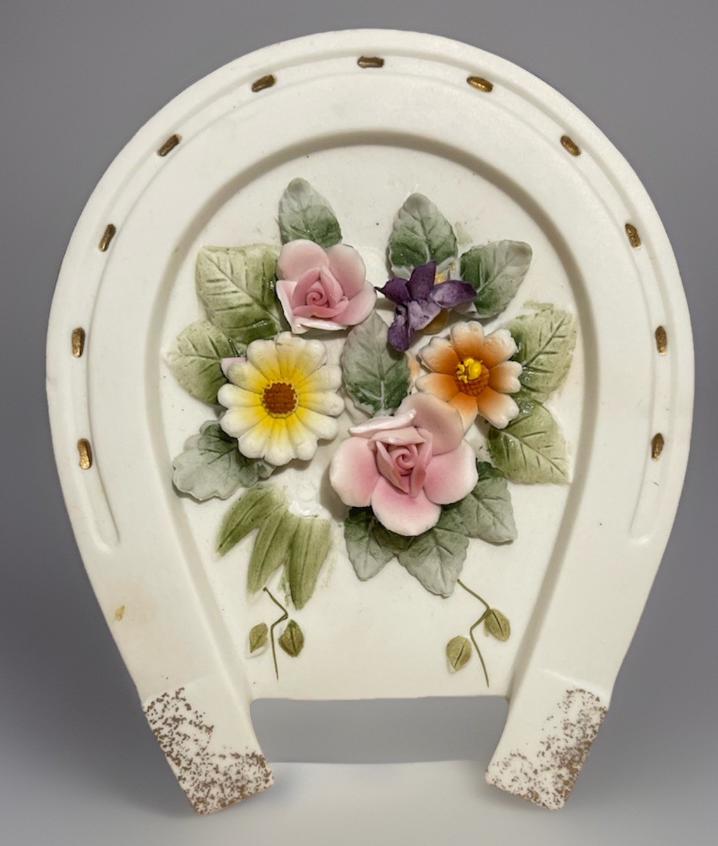 Lefton Porcelain Horseshoe With Hand-painted Flowers- 5.5 in tall – Vintage