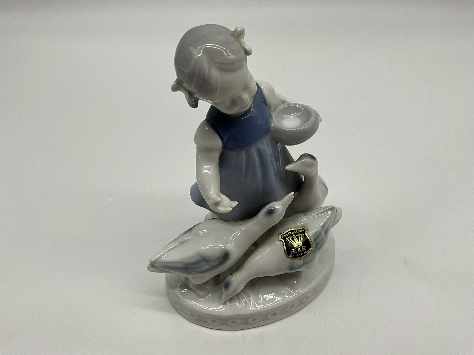 GEROLD PORZELLAN Vintage Figurine Girl w/Geese made in Bavaria Western Germany
