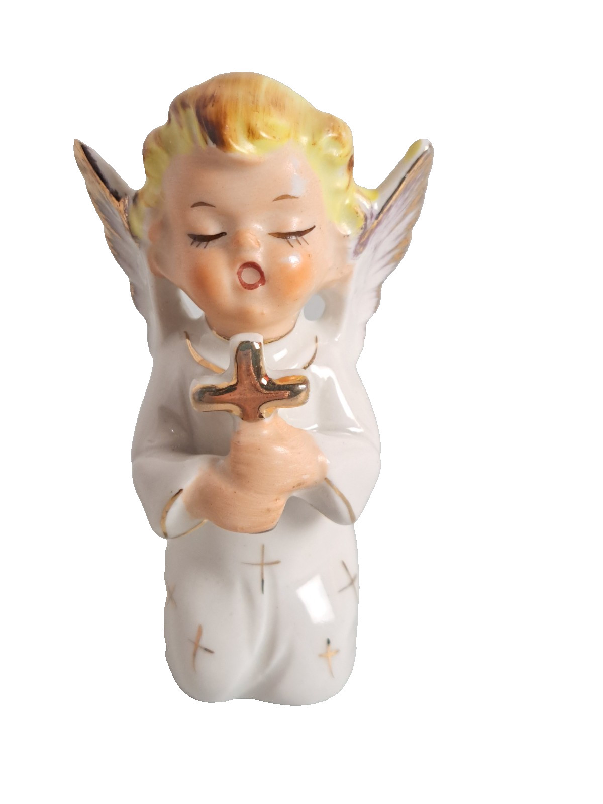 VTG. Artmark 1950’s Kneeling Choir Angel with Cross 3.5″ Porcelain Figurine