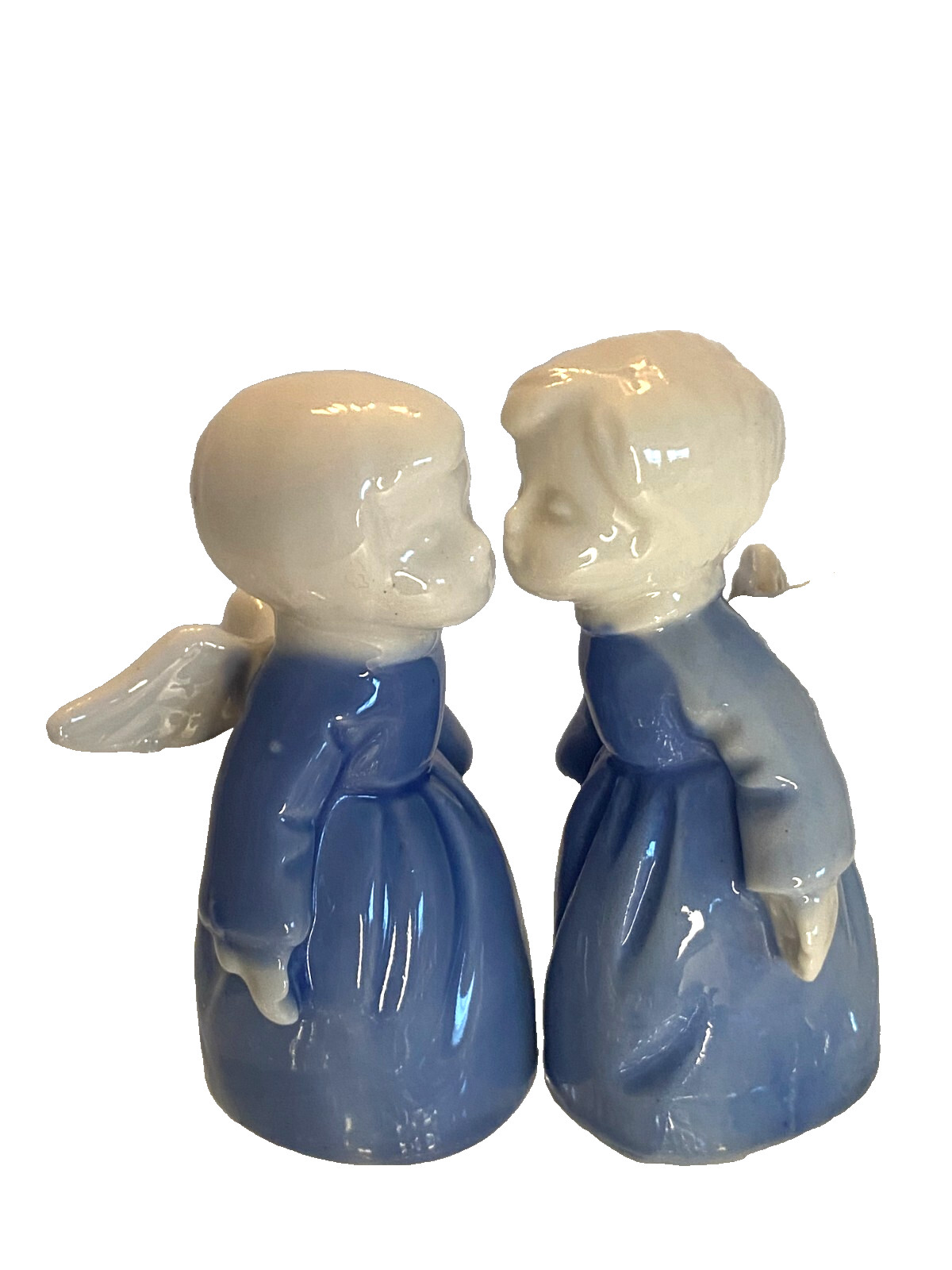 Vintage Pair of Kissing Angels Sanmyro Japan Blue White Porcelain Mid Century 3″