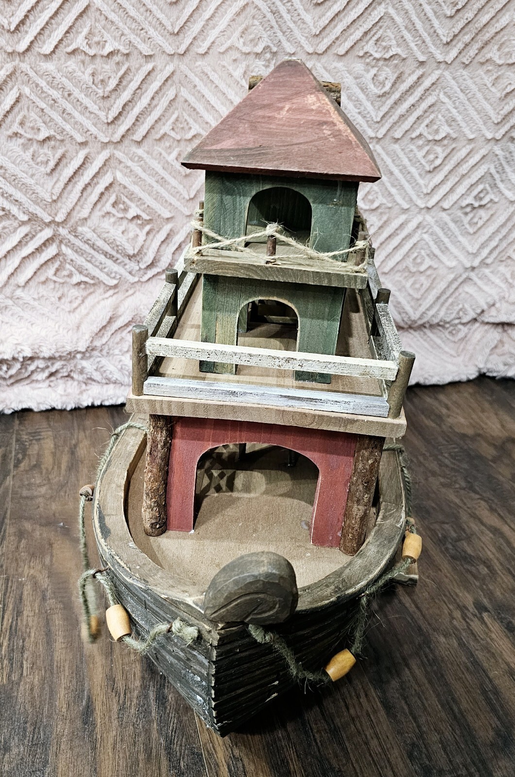 Large Noahs Ark Set Wooden Ark 20 Resin Animals 23″ X 8″ X 16″ New Open Box
