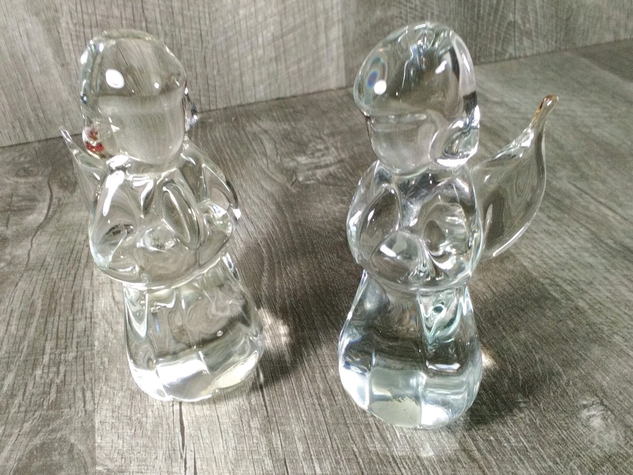 Vintage Pair Art Glass Clear Praying Angels Made In Taiwan