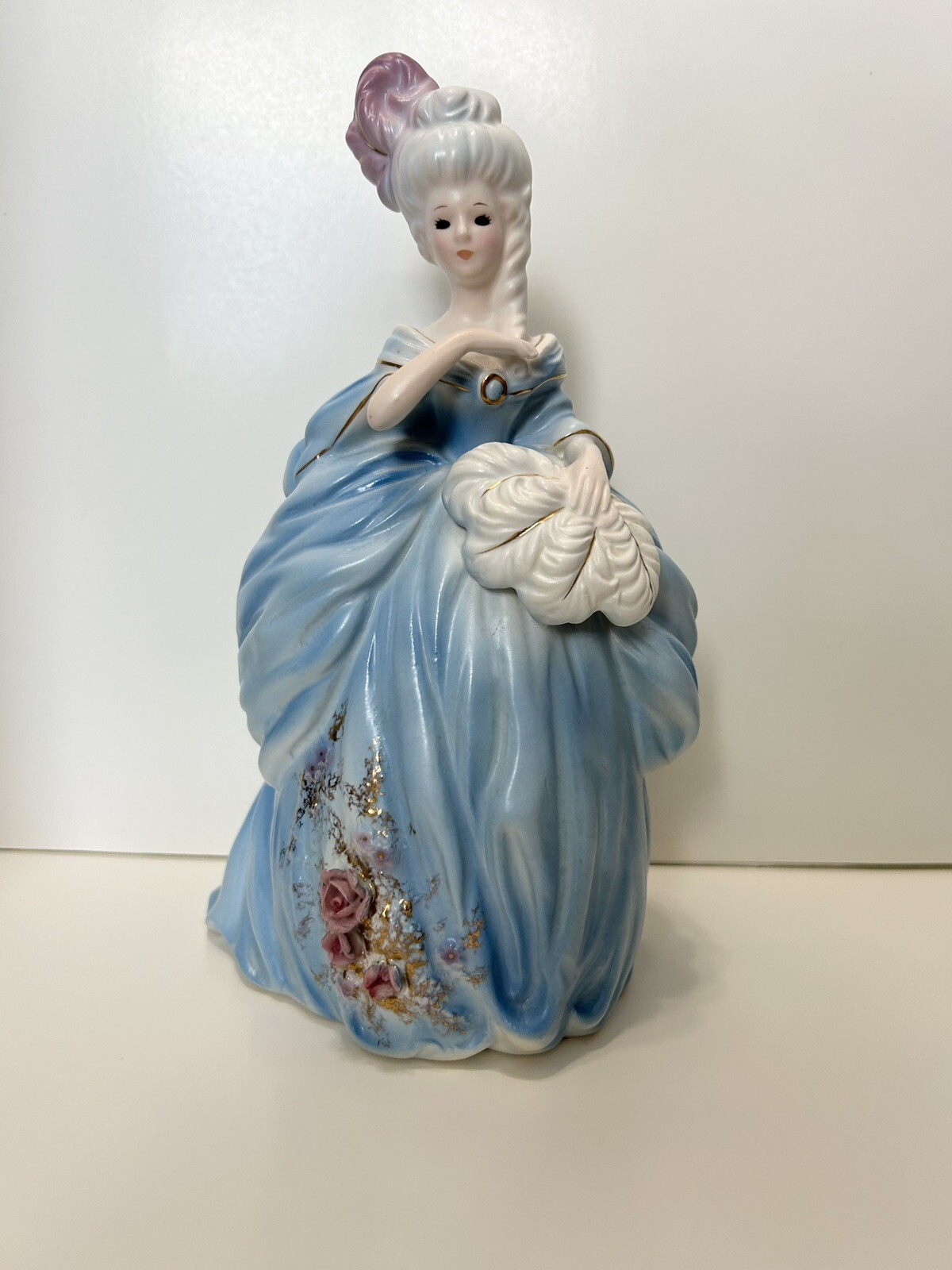 Josef Originals Lady In Blue W/Fan Minuet Series Matte Bisque Finish 8” Figurine