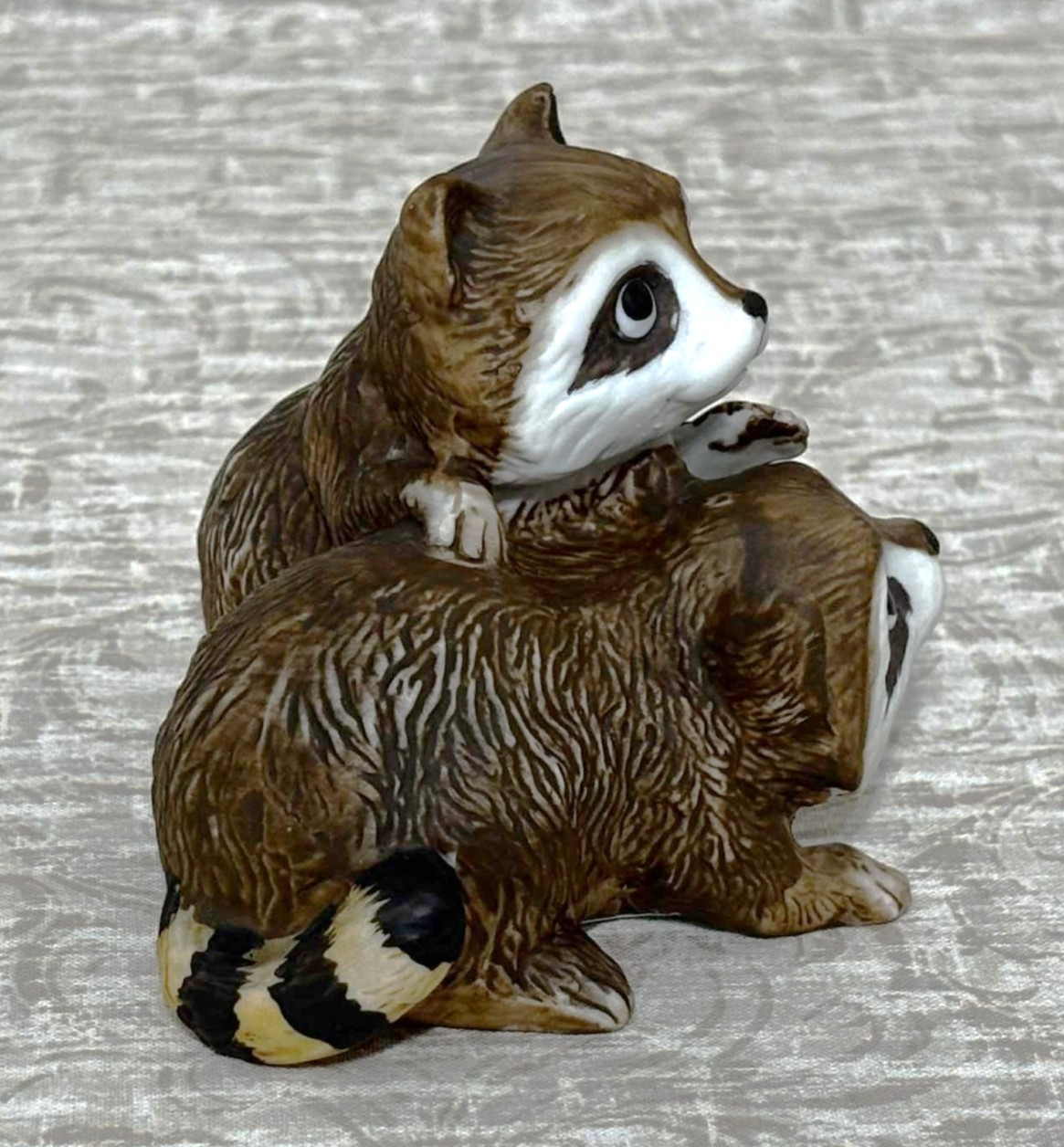 Vintage Homco Raccoon Figurine #1454 Porcelain Baby Raccoons Pair Taiwan