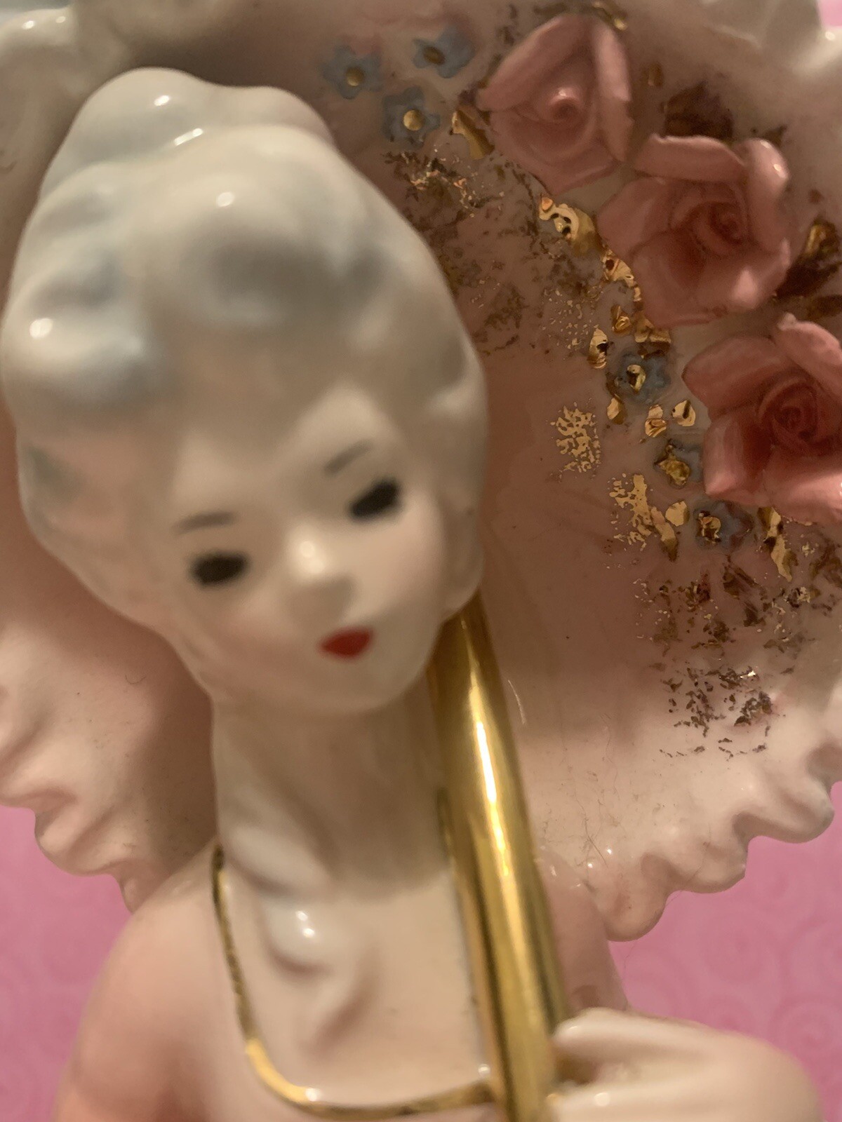 Vintage 9” Josef originals lady figurine pink dress umbrella southern Belle READ