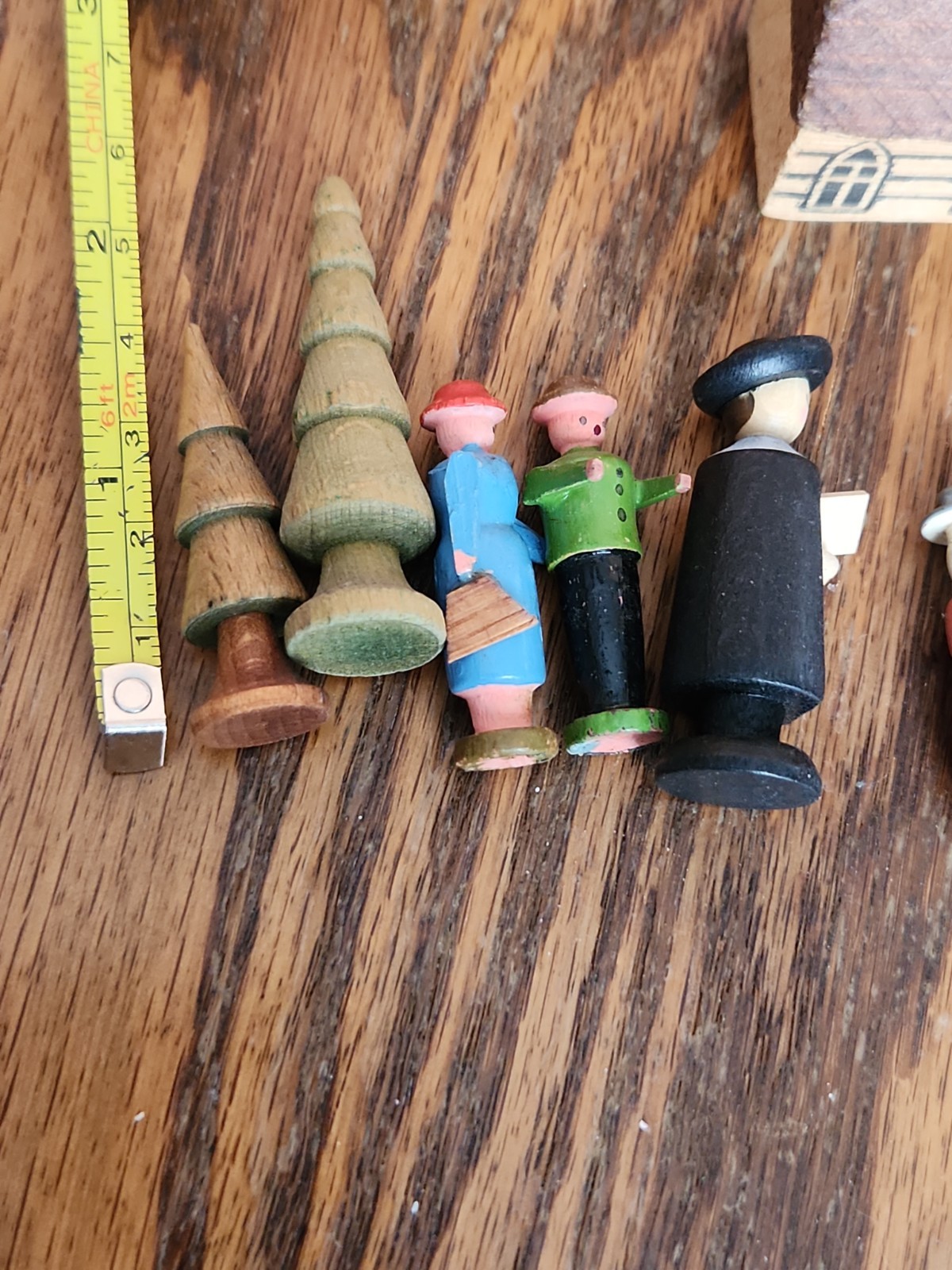 Church City Building, People Vintage Wooden Village Erzgebirge Putz Germany Lot