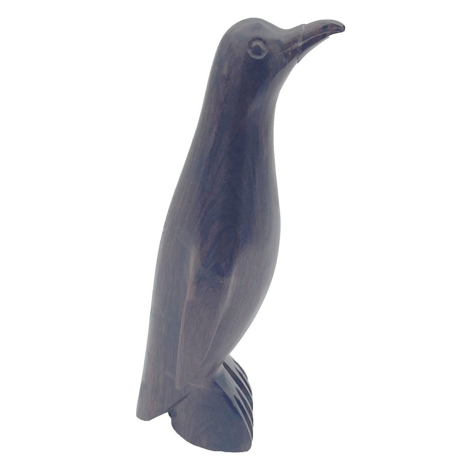 Hand-Carved Wooden Penguin Figurine Dark Wood Sculpture Rustic Decor