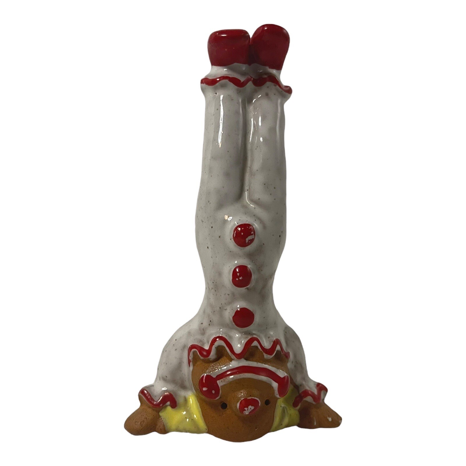 Clown Head Stand Figurine Red White Glazed Terra Cotta Clay 4.75″ Napcoware