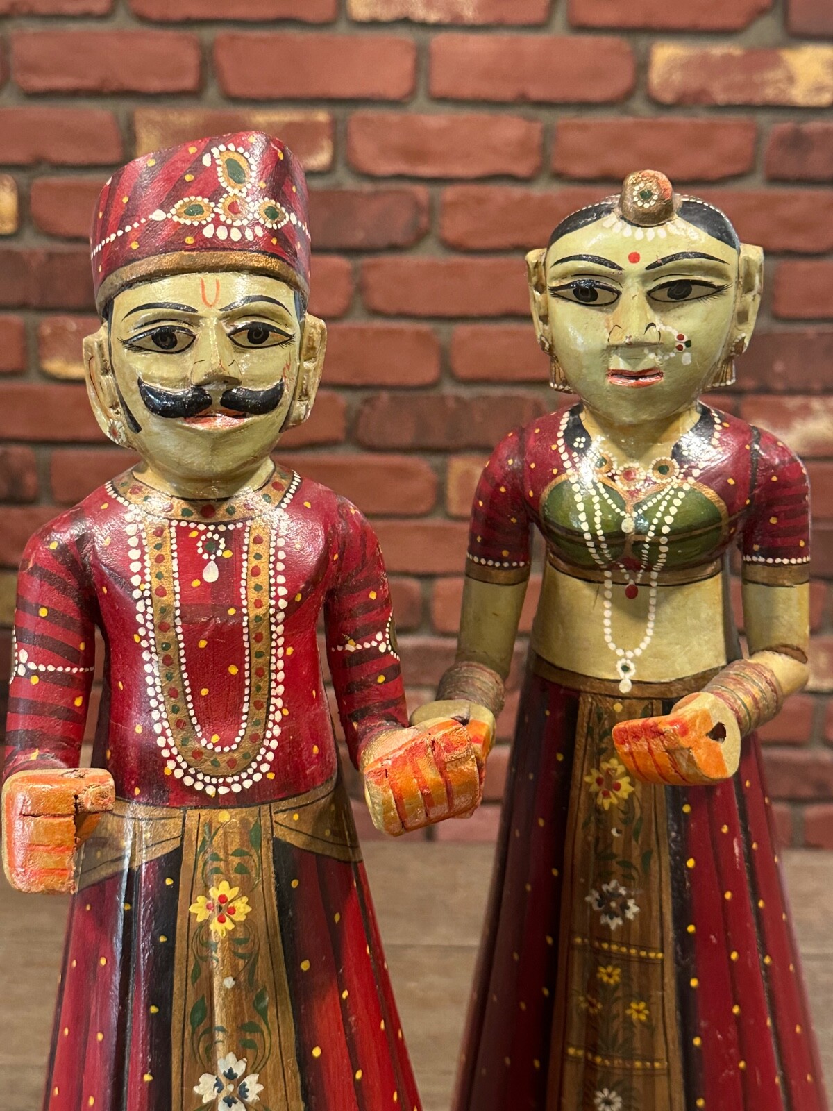 20″ Pair Vintage Gangaur Dolls Rajasthan Festival Wooden Wood Decor India