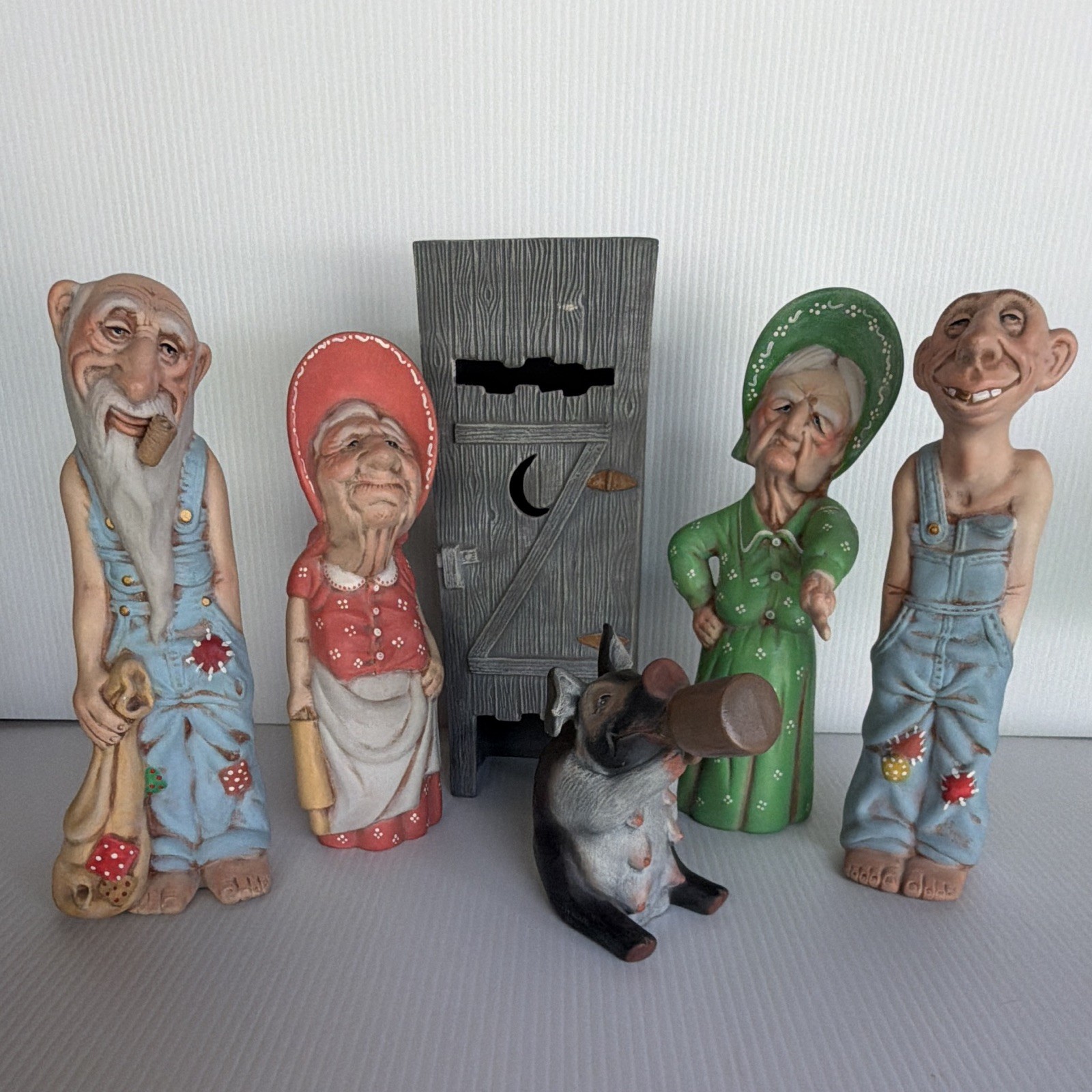 Vintage Hillbilly Specialty Molds 1984 Painted Ceramic Figurine Set 6 Multicolor