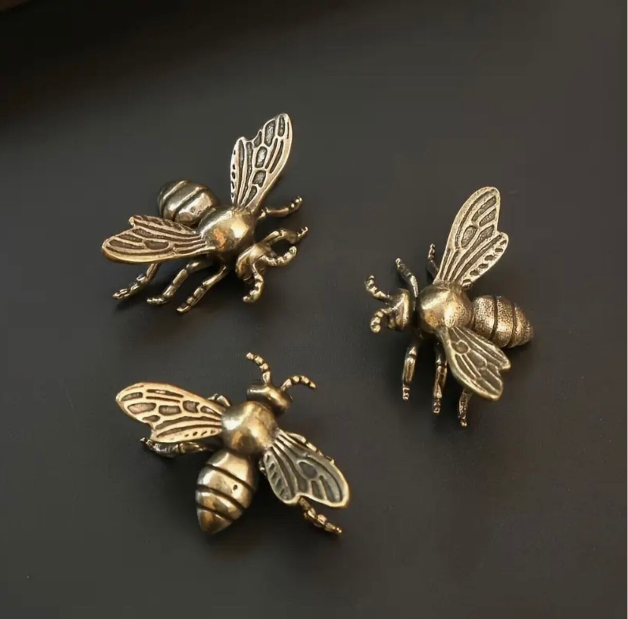 Vintage Style Brass Bee Figurine 3 pcs Bumblebee Animal Insect