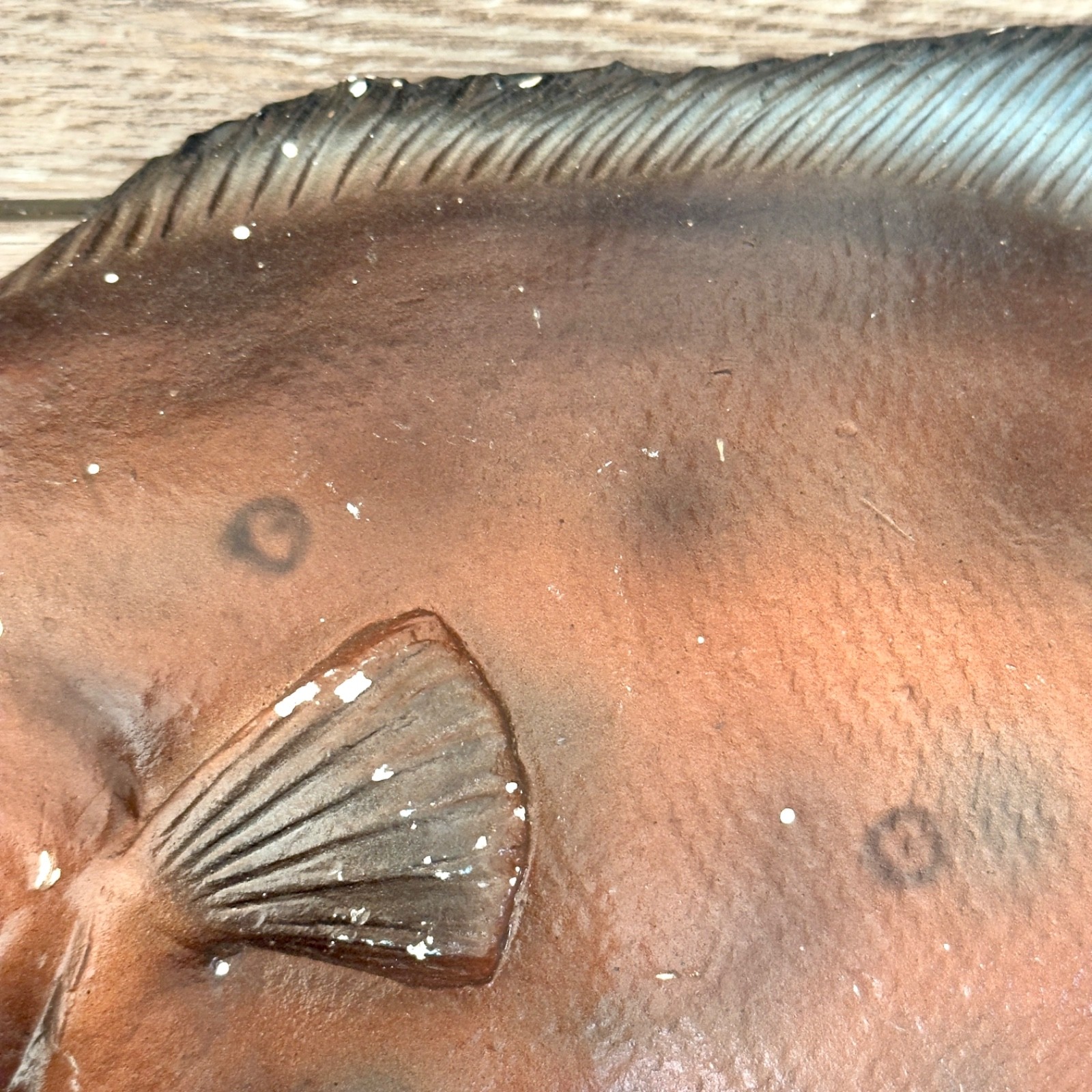 Vintage Large Chalk Ware Flounder Fish Wall Hanging Decor Imperfect