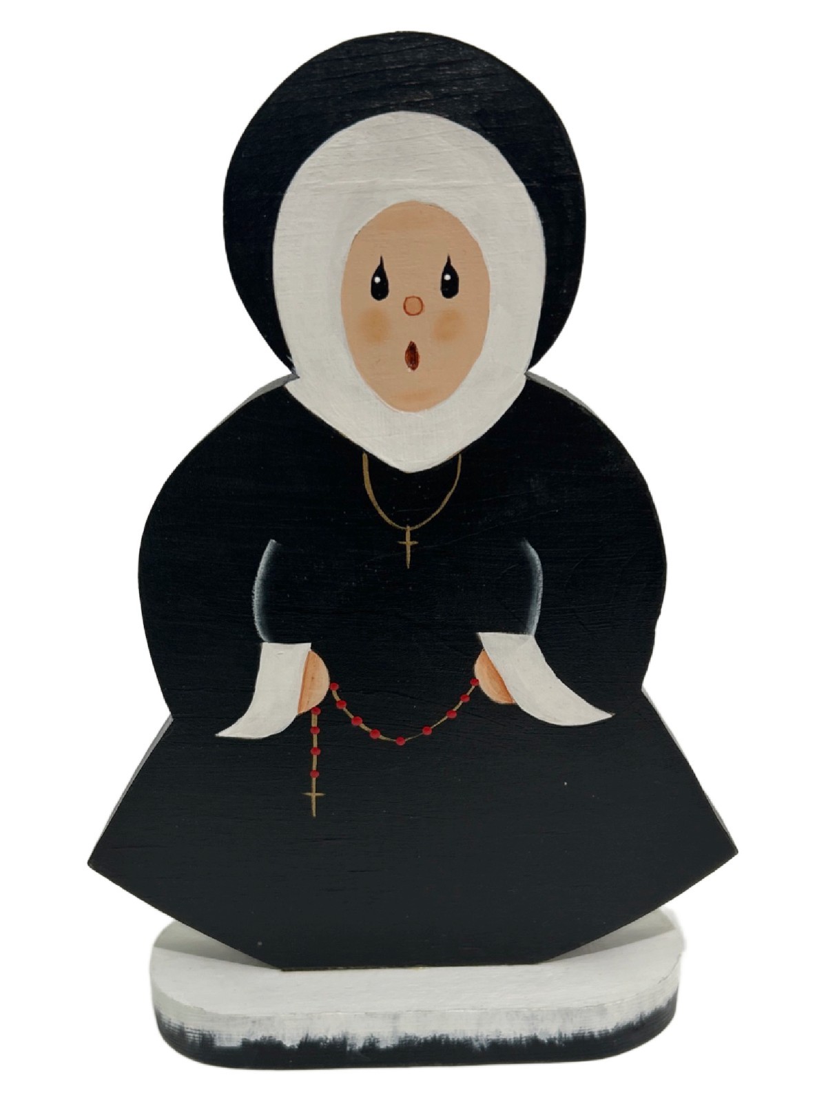 Vtg Hand Painted Wooden Nun Figurine Folk Art Wood Catholic Religious Statue 9.7
