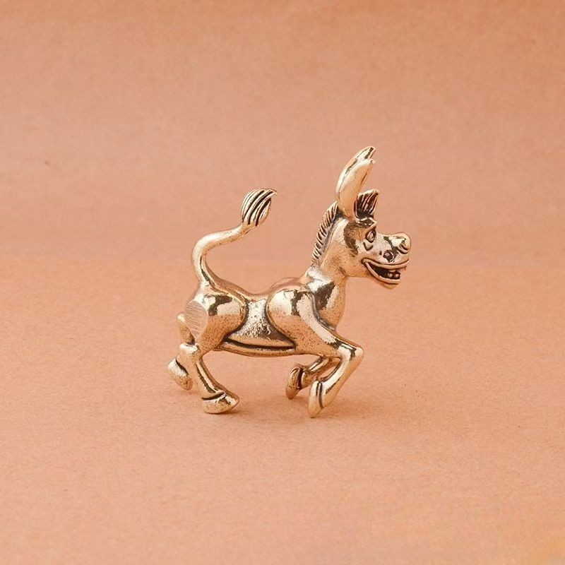 2pcs Vintage Brass Donkey Figurine Shrek Character Mini Statue Desk Ornament