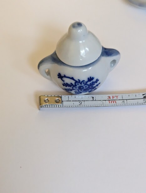 Miniature Porcelain Blue and White Windmill Floral Tea Set 10 Pcs