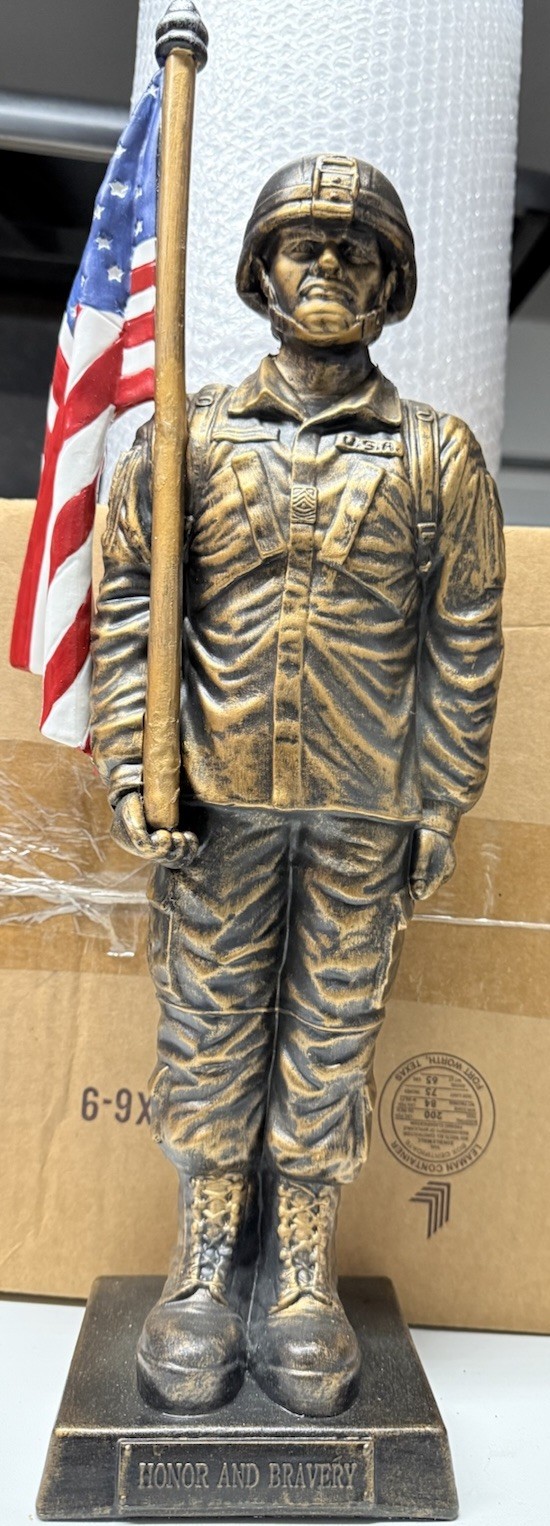 American Soldier Sculpture (3lbs) Honor & Bravery With American Flag