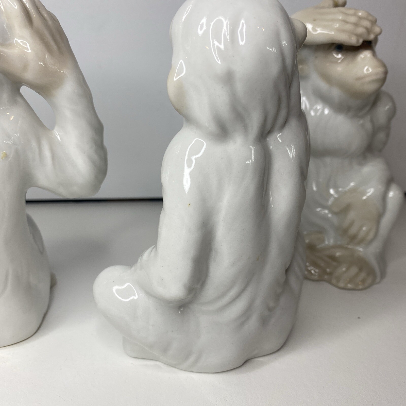 Vintage Tengra Monkey Figurine Porcelain 5 1/2” White Hand Painted 