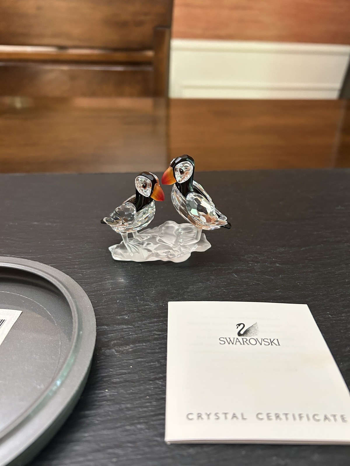 Swarovski Crystal Puffin Puffins Figurine Clear Black Orange w/ COA Austria