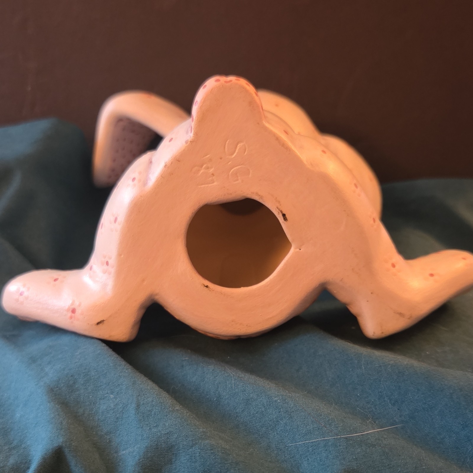 Kimple Mold Bunny Rabbit Figurine Girl Pink Quilted Vintage Hand Painted Ceramic