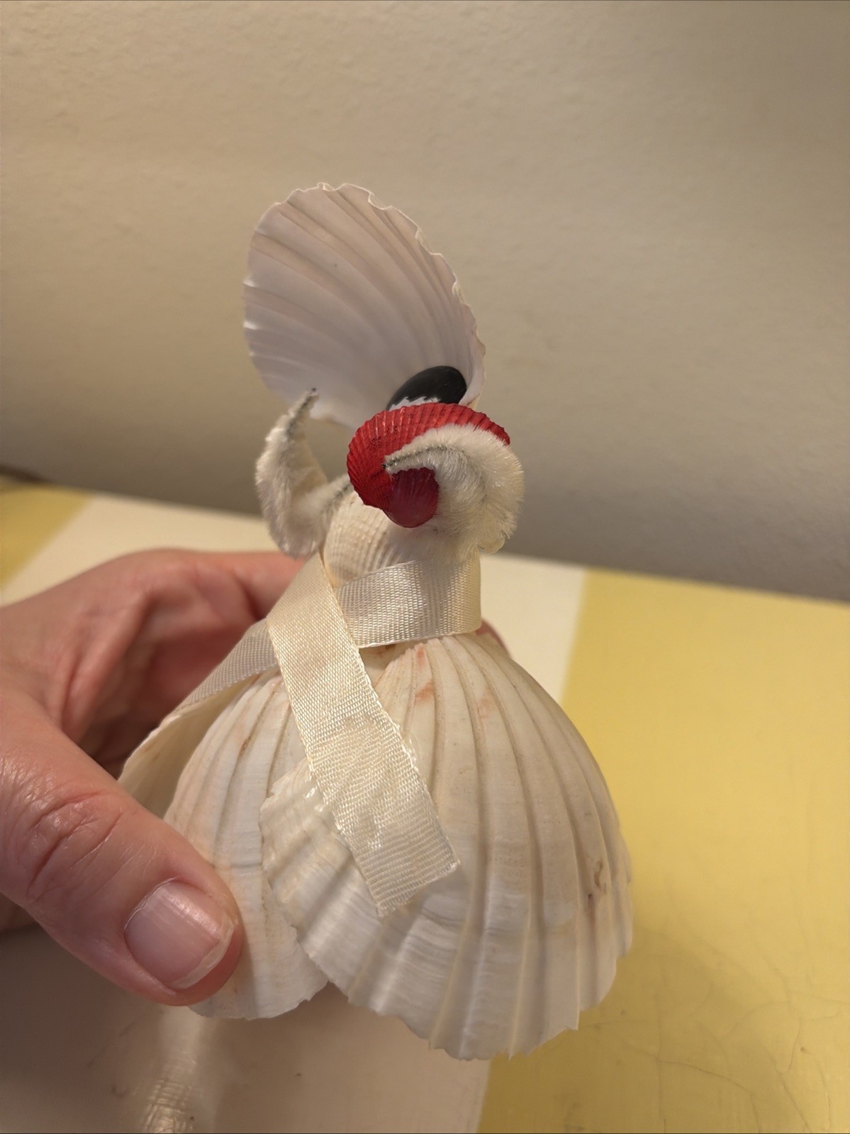Vtg 50s Seashell Doll Lady Figurine Handmade Chennile Coastal Folk Art 5″ Tall