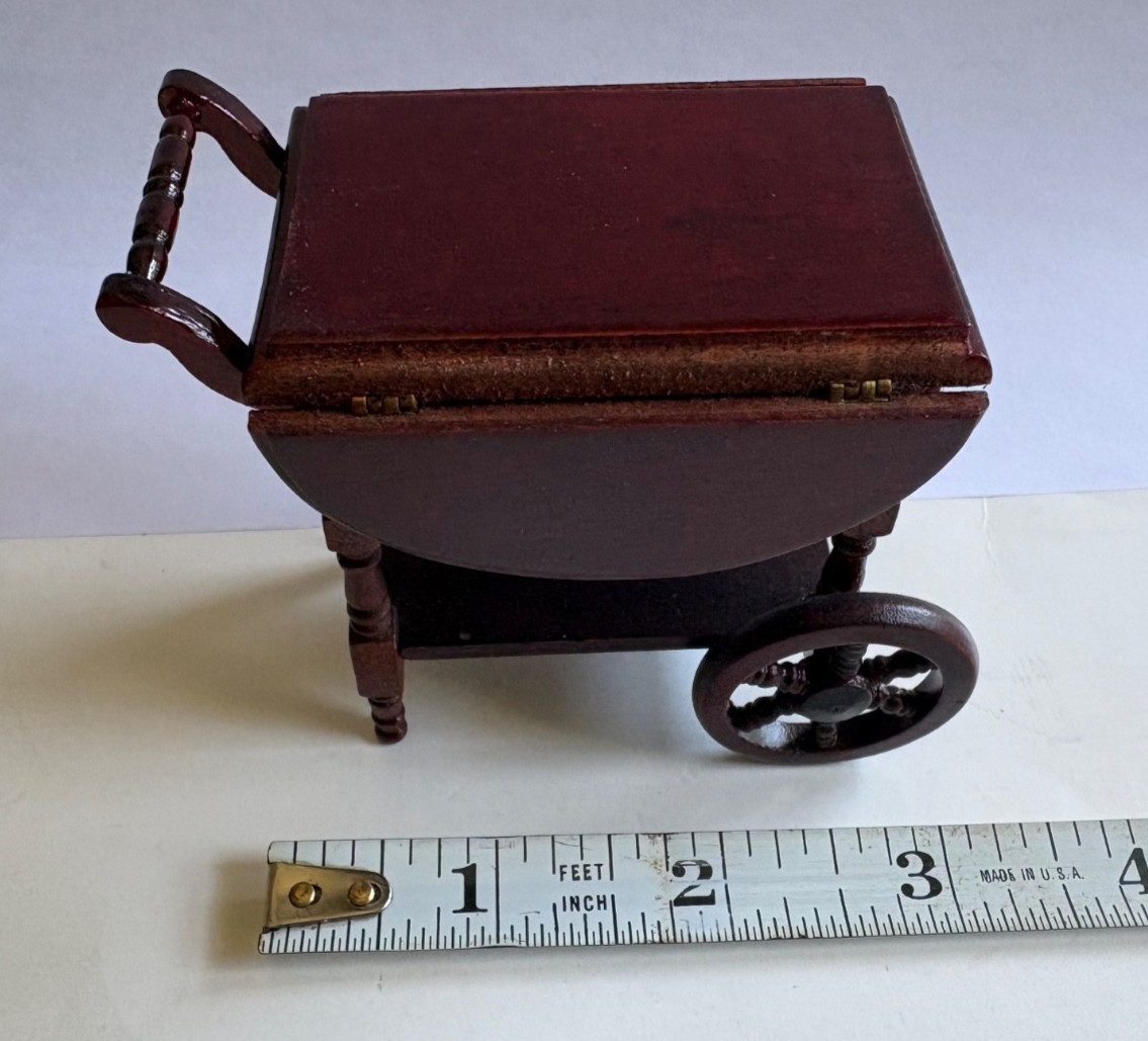 Swarovski Crystal Memories Tea Set Miniature Teapot Cups w/ Box & Wood Teacart