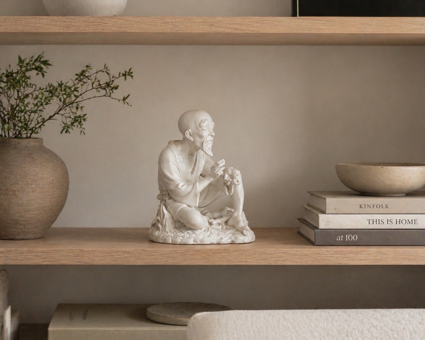 Vintage White Porcelain Chinese Old Man Sitting Figurine Asian Art Collectible