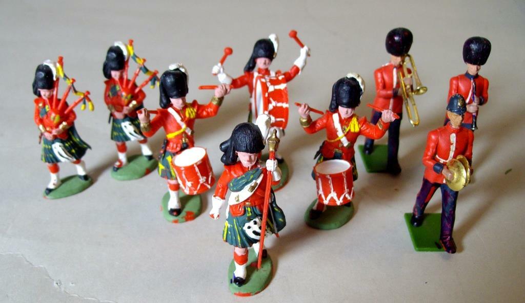 Vtg. Toy Soldiers Band, 10 pcs. (mostly Britains) Made in England in 1960’s