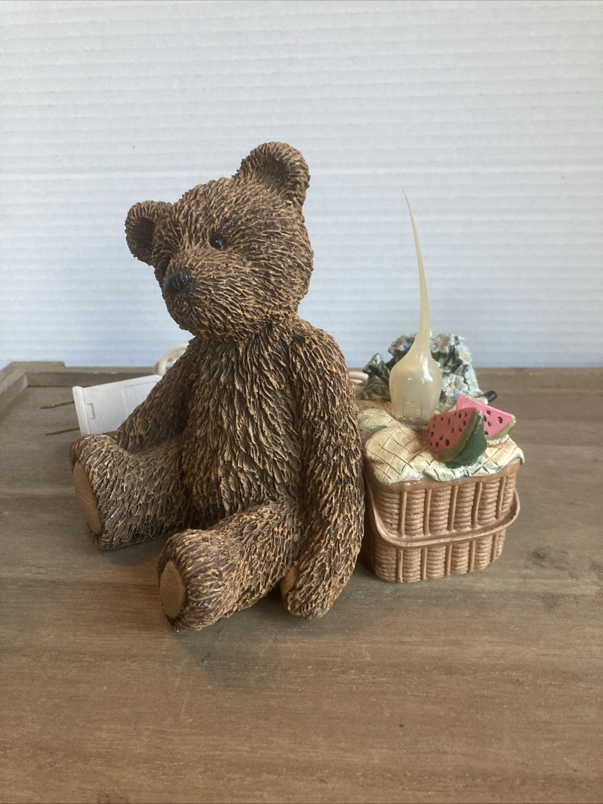 Vintage Teddy Bear Night Light ~ Resin ~ Picnic Basket ~ Electric