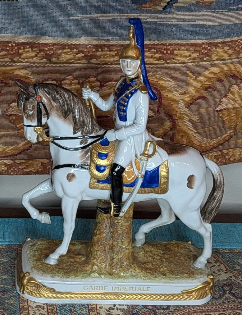 Vtg Blue German Scheibe Alsbach Porcelain Napoleon Garde Imperiale Horse Statue
