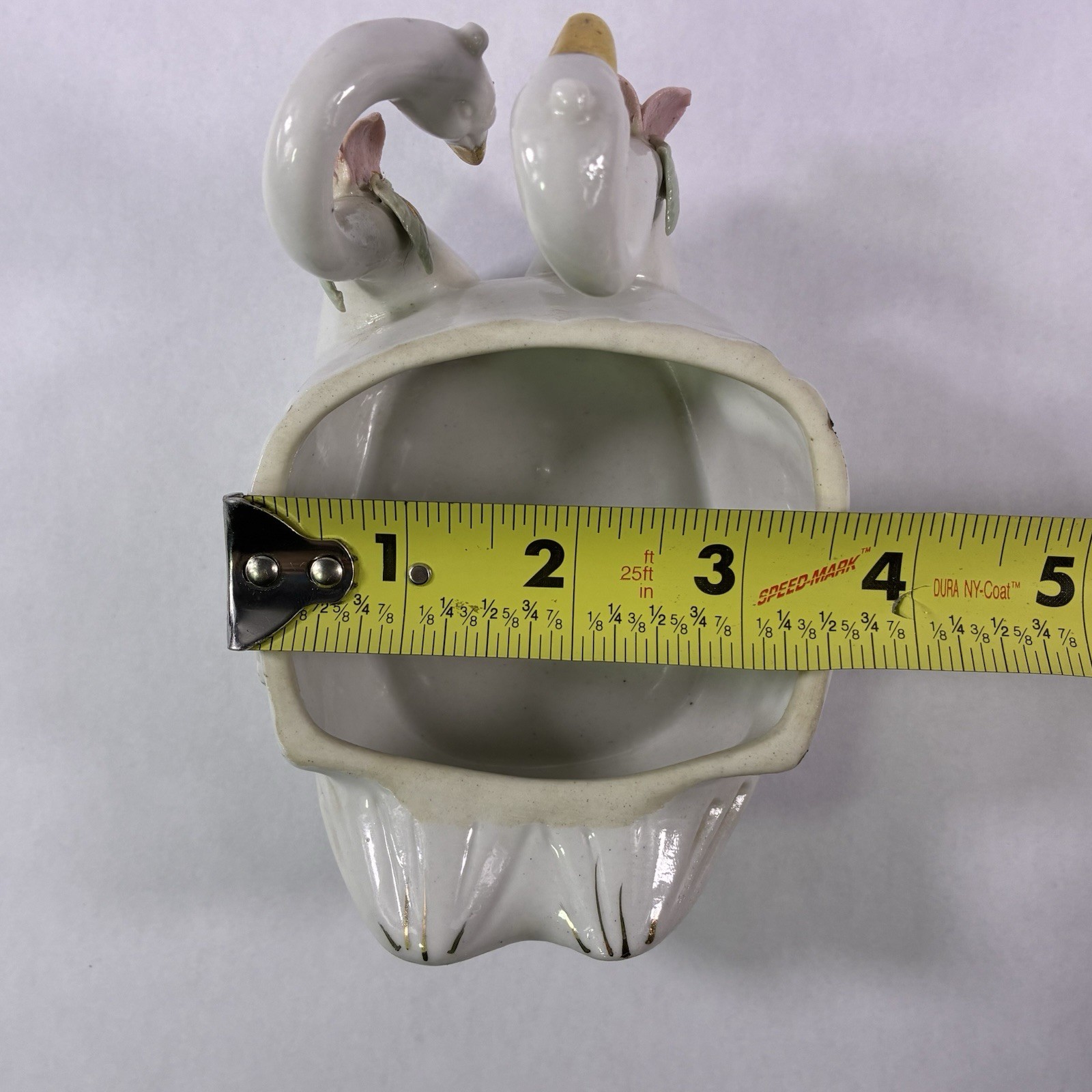 Vintage 2 Swans Trinket Dish Figurine Porcelain Roses Small Flowers Decor