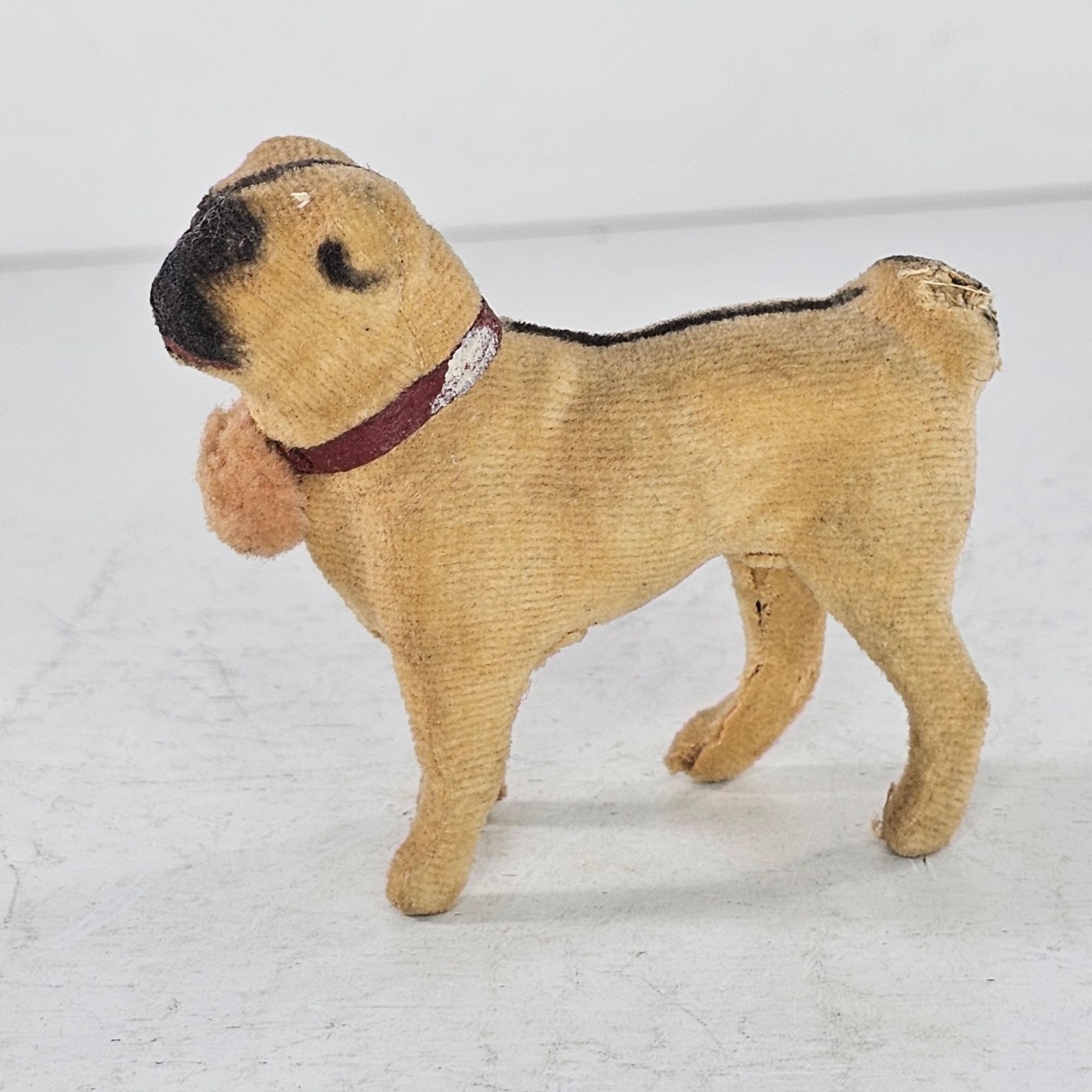 Antique Germany Putz Pug Dog Felt Doll Companion 3.5″ Vintage Figurine FLAW